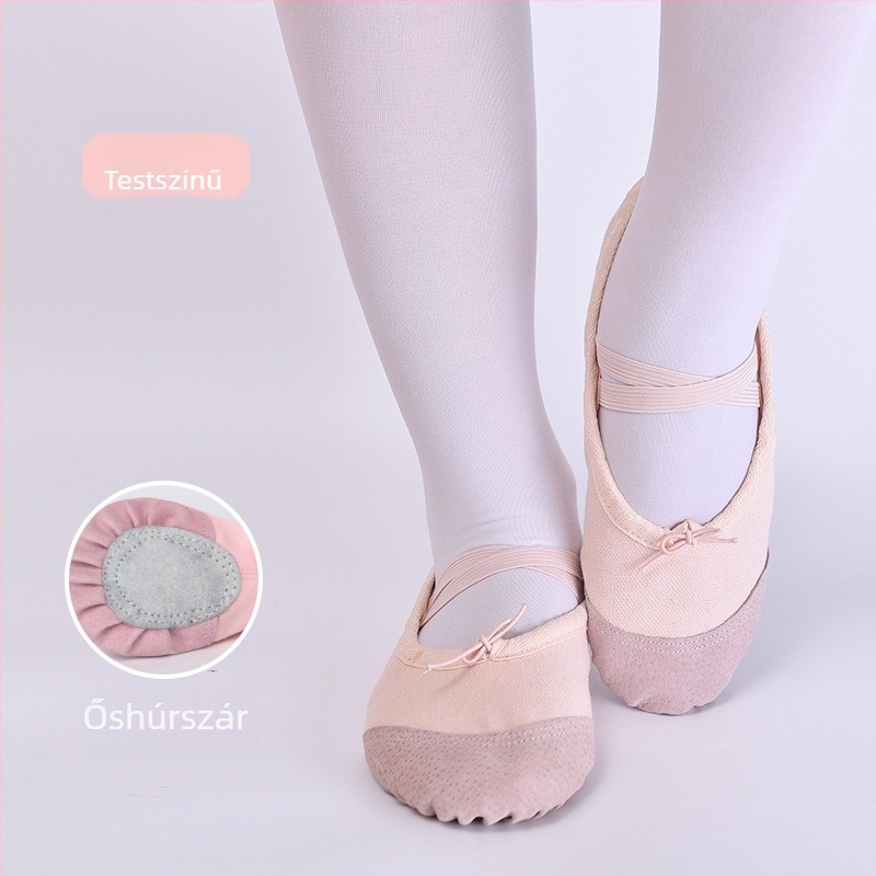 Balettcipő puha talppal nőknek és lányoknak, vászon felsőrésszel, gyakorló balettcipő, bőr nélküli orr