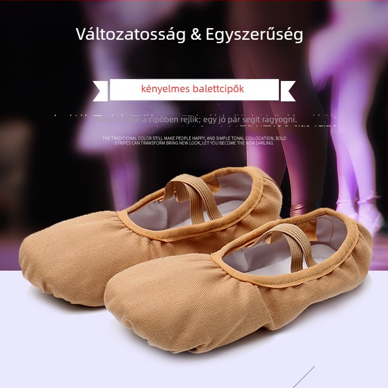 Balettcipők felnőtteknek, uniszex, bőr talppal, vászon felsőrésszel, táncgyakorlatokhoz