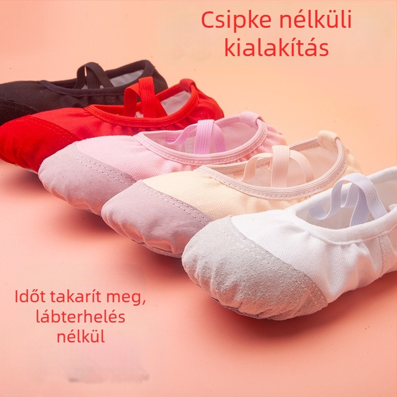 Uniszex gyerek tánc cipő balethez, modern és latin tánchoz – vászon felső rész, bőr talp, légáteresztő, könnyű