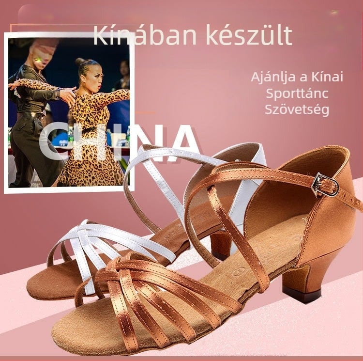 Gyerekek latin tánccipő lányoknak, szatén felsőrész, puha tehénszőr talp, latin táncra, beltéri fa padlóhoz