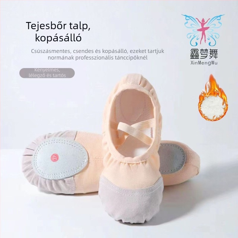 Felnőtt, uniszex tánccipő vastag téli bélésével; felső rész vászon, talp bőr; csúszásmentes, kopásálló, könnyű, csillapító hatású; balett, modern tánc és latin tánc