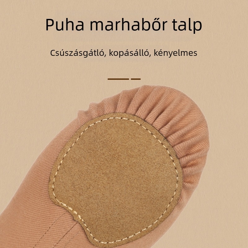 Uniszex tánccipő elasztikus anyagból, bőr talppal; lélegző és könnyű; balett, modern tánc, latin és néptánc számára.