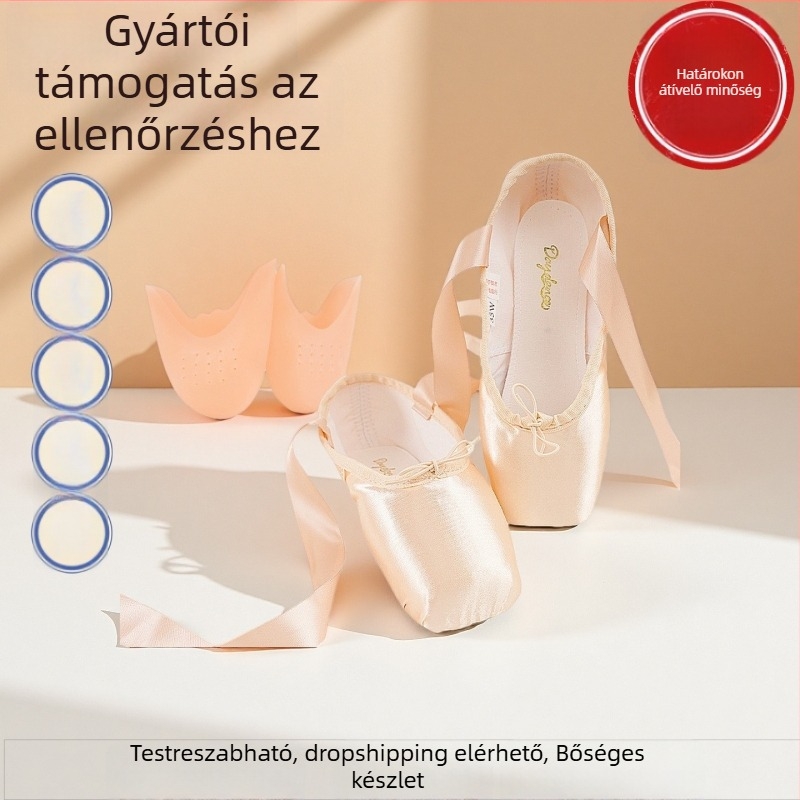 Pointe cipők, fűzővel, selyem felsőrész, tehénbőr talppal, lélegző
