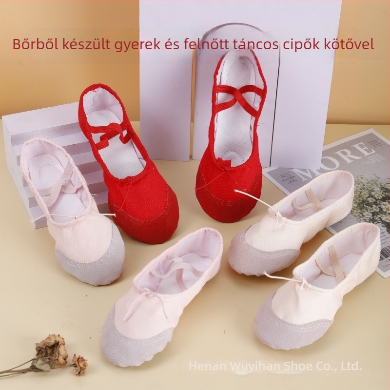 Lányoknak tervezett balettcipő - bőrtalppal, lélegző és könnyű