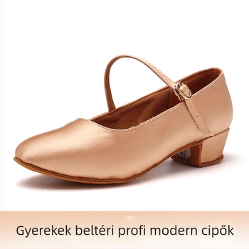 Modern tánccipők lányoknak és nőknek, szatén felület, puha talp, középmagas sarok, vals tánchoz