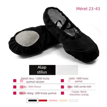 Balett cipő, puha talpú, vászon felső rész, uniszex, semleges stílus, balett gyakorlásához