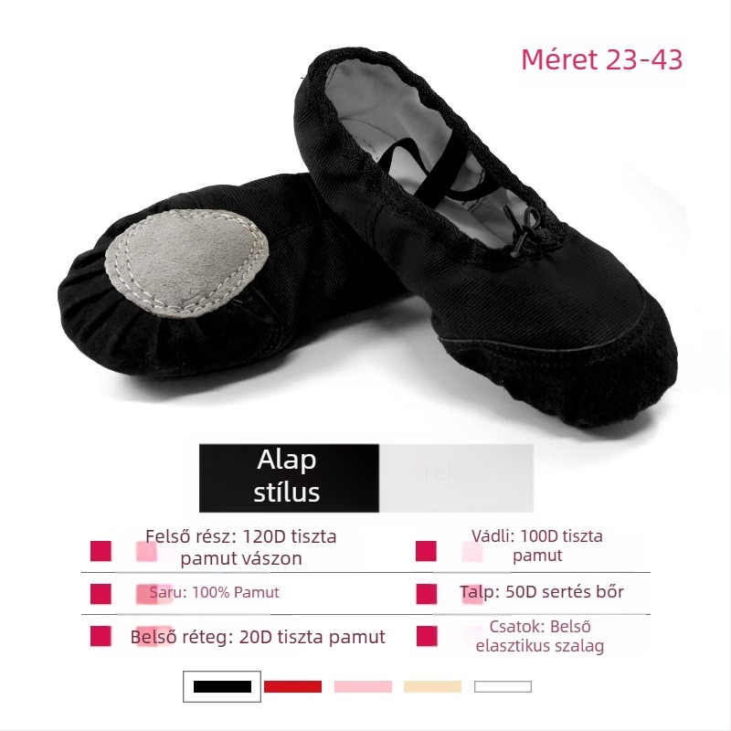 Balett cipő, puha talpú, vászon felső rész, uniszex, semleges stílus, balett gyakorlásához