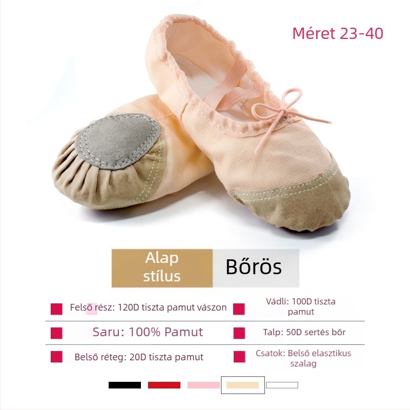 Balett cipő, puha talpú, vászon felső rész, uniszex, semleges stílus, balett gyakorlásához