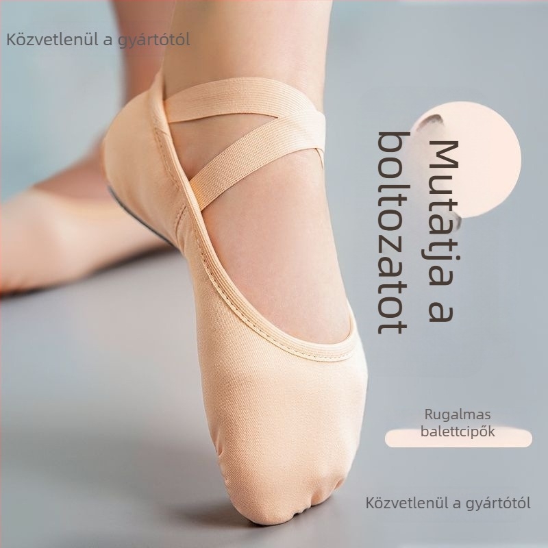 Balett tánc cipők nőknek és lányoknak, rugalmas anyag, kötőfűző nélkül, puha talp, macska mancsa alakú dizájn