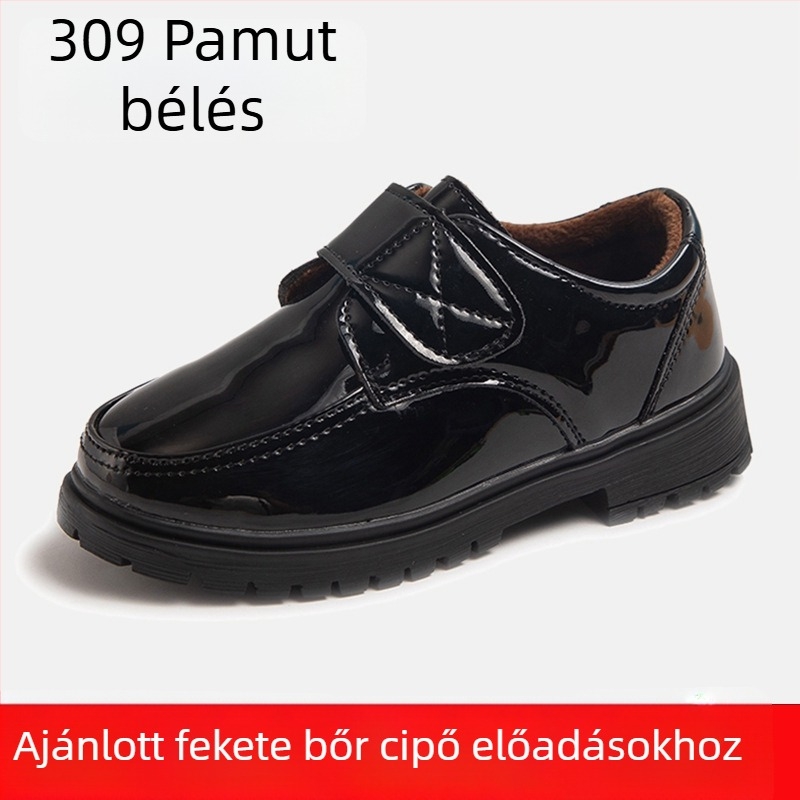 Fekete gyerekcipő fiúknak puha talppal, előadásokhoz és tánchoz, általános iskolásoknak, tavasz-őszre