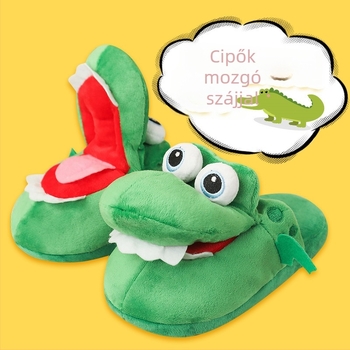 Krokodil formájú plüss papucs nyitott szájjal, állatos papucs, rajzfilm-stílus, OEM logó