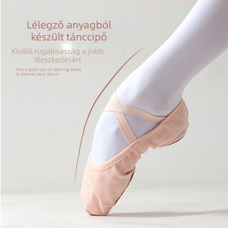 Gyerekeknek készült rugalmast vászon tánccipő – légáteresztő, könnyű baletthez/modern tánchoz, Lycra felsőrész és marhabőr talp