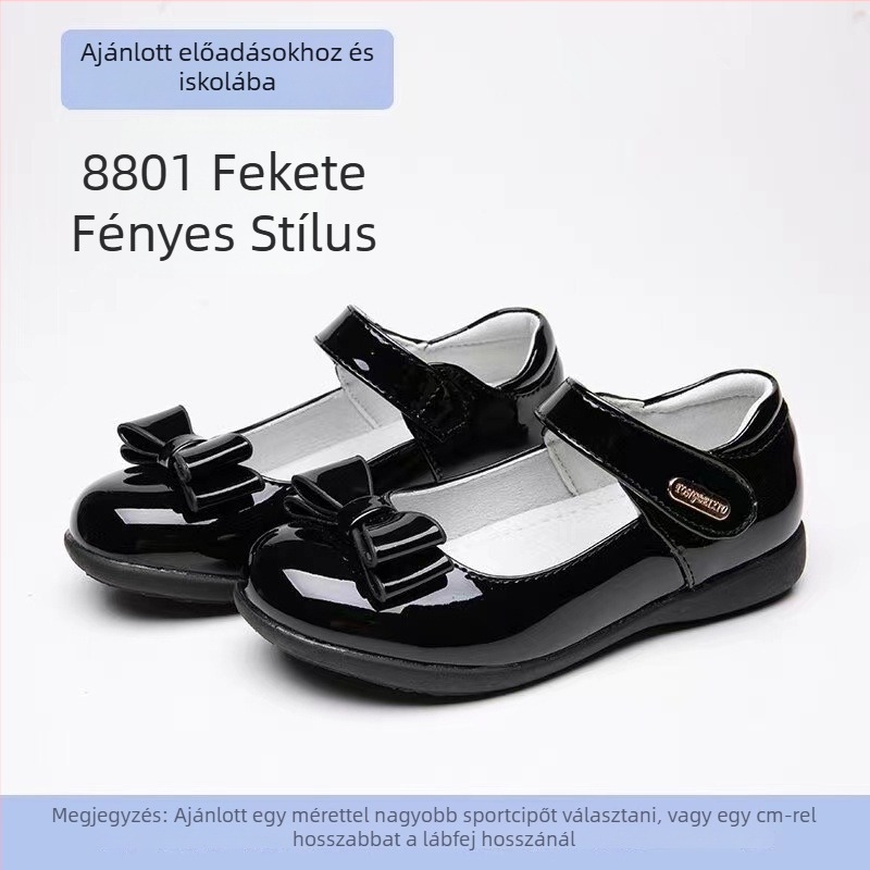 Valódi bőrből készült gyerekcipő, fekete, iskola és színpadi előadásokhoz, hercegnő stílus
