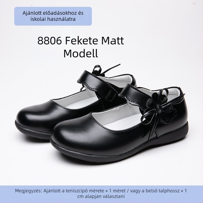 Valódi bőrből készült gyerekcipő, fekete, iskola és színpadi előadásokhoz, hercegnő stílus