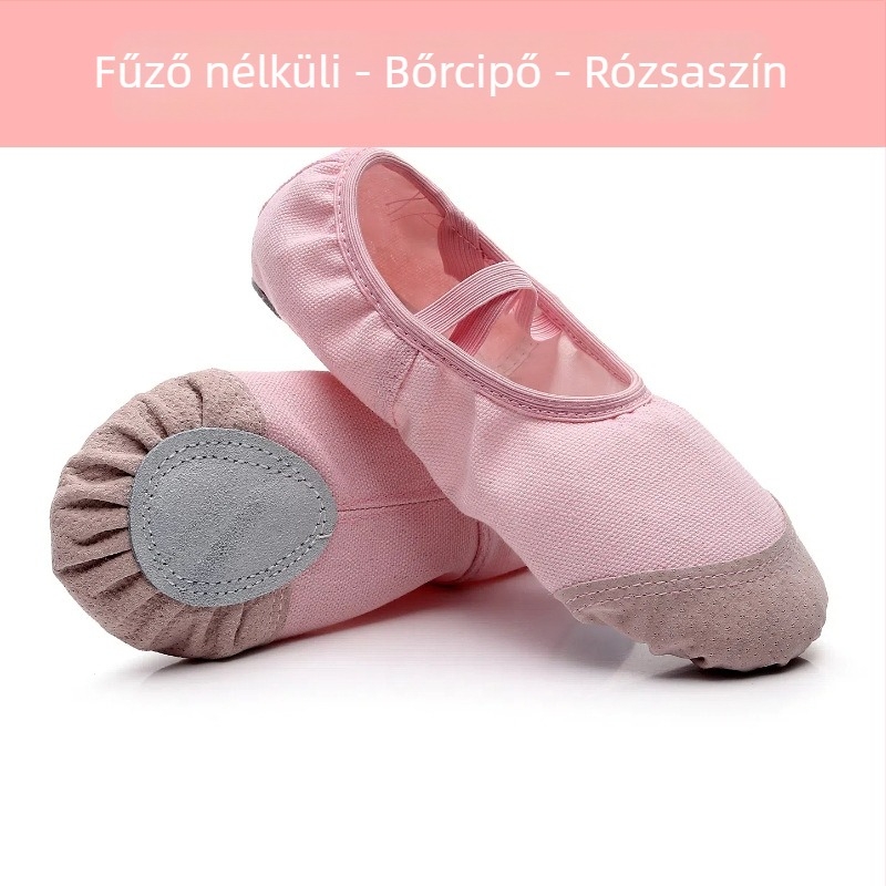 Tánccipők, puha talppal, vászon–pamutszövésű felsőrésszel, uniszex, gyerekeknek, velúr bőrtalp, lélegző és könnyű, balett és fitnesszhez