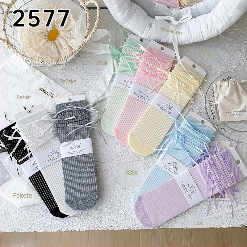 Lányoknak szánt térdmagasságú zokni, fésült pamutból, jacquard kötés, egyszínű, légáteresztő