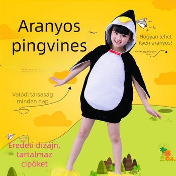 Pingvin témájú gyermekeknek készült előadásruha, uniszex, gyakorló tánchoz, kordbársony anyag, Vinylon rost, csiszolt felület, 3–8 évesek