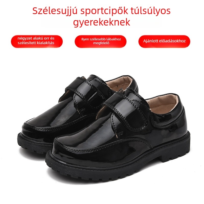 Fiúknak való PU bőr cipő, Velcro zárás, gumitalp, középmagas felsőrész, csúszásgátló és kopásálló