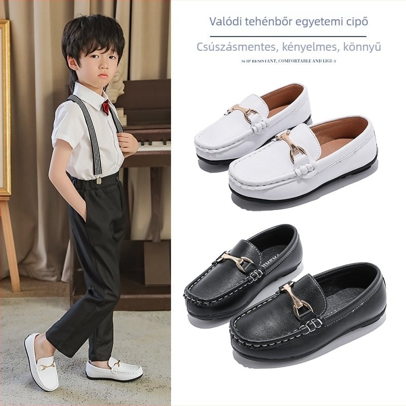 Fiú bőrből készült cipő puha talppal, brit stílus, marha bőr felsőrész, EVA belső talp, gumi talp