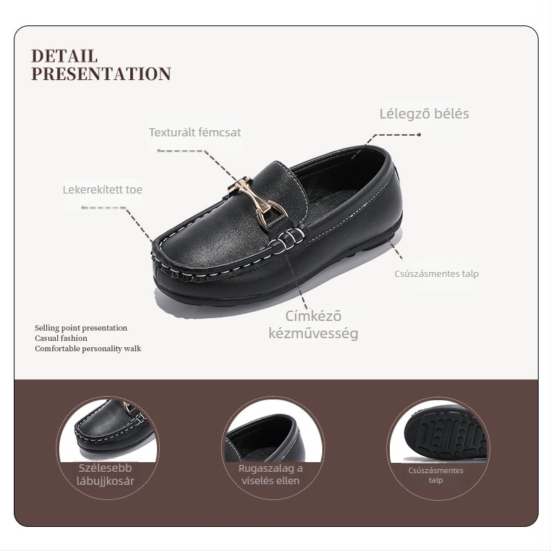 Fiú bőrből készült cipő puha talppal, brit stílus, marha bőr felsőrész, EVA belső talp, gumi talp