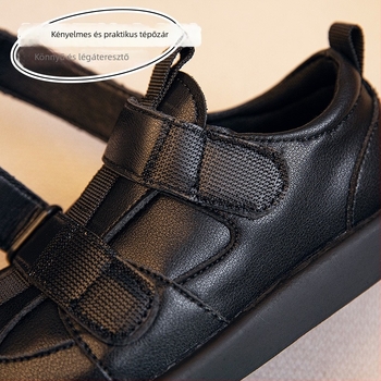 Gyermekek számára készült valódi bőrből készült fekete cipő, puha talppal, előadásokhoz, anti-kick