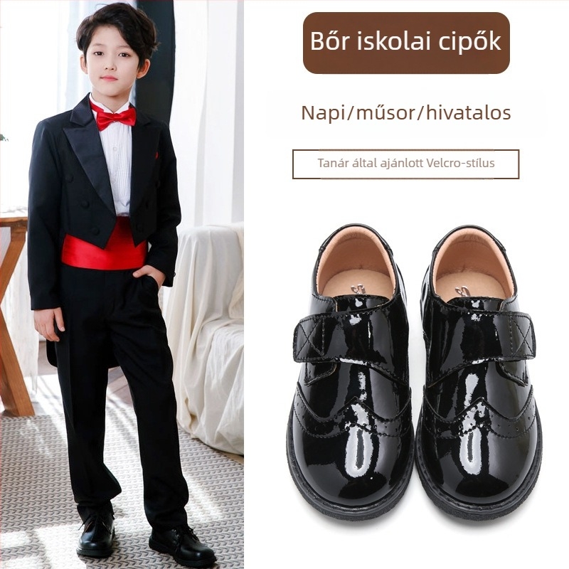 Gyerekeknek szóló brogue cipő, felsőrész microfibra, Velcro zár, PU talpbetét, angol stílus