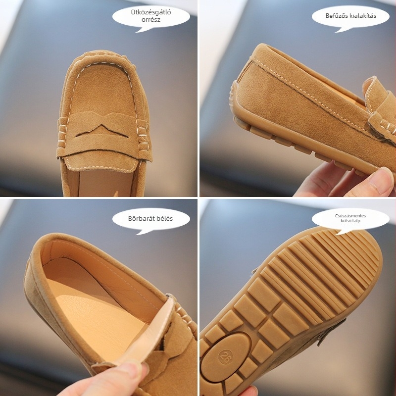 Fiúknak szánt slip-on bőrcipő, puha talppal, koreai stílusú, tavasz–őszre