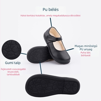 Iskolai cipő lányoknak – Velcro-zárás, két rétegű marha bőrből készült felsőrész, természetes bőr talpbetét, gumitalp, egész éves viselet