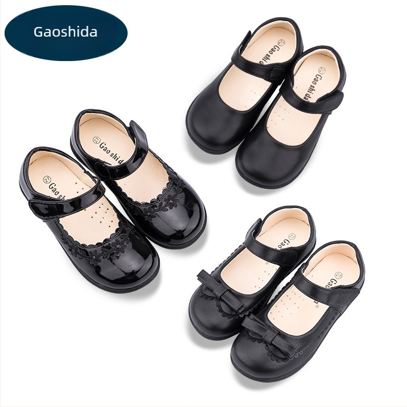 Iskolai cipő lányoknak – Velcro-zárás, két rétegű marha bőrből készült felsőrész, természetes bőr talpbetét, gumitalp, egész éves viselet