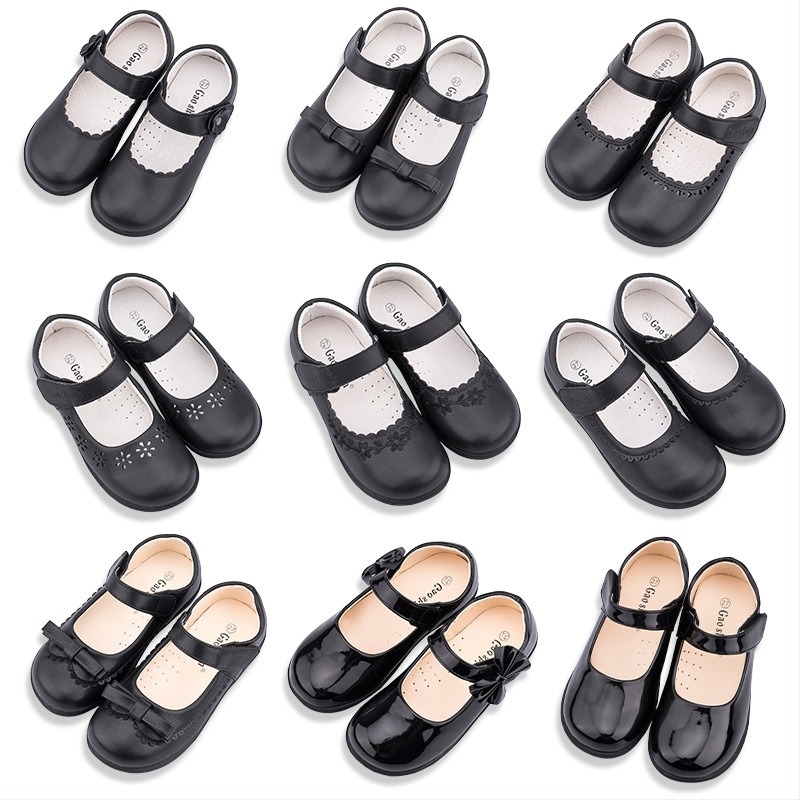 Iskolai cipő lányoknak – Velcro-zárás, két rétegű marha bőrből készült felsőrész, természetes bőr talpbetét, gumitalp, egész éves viselet