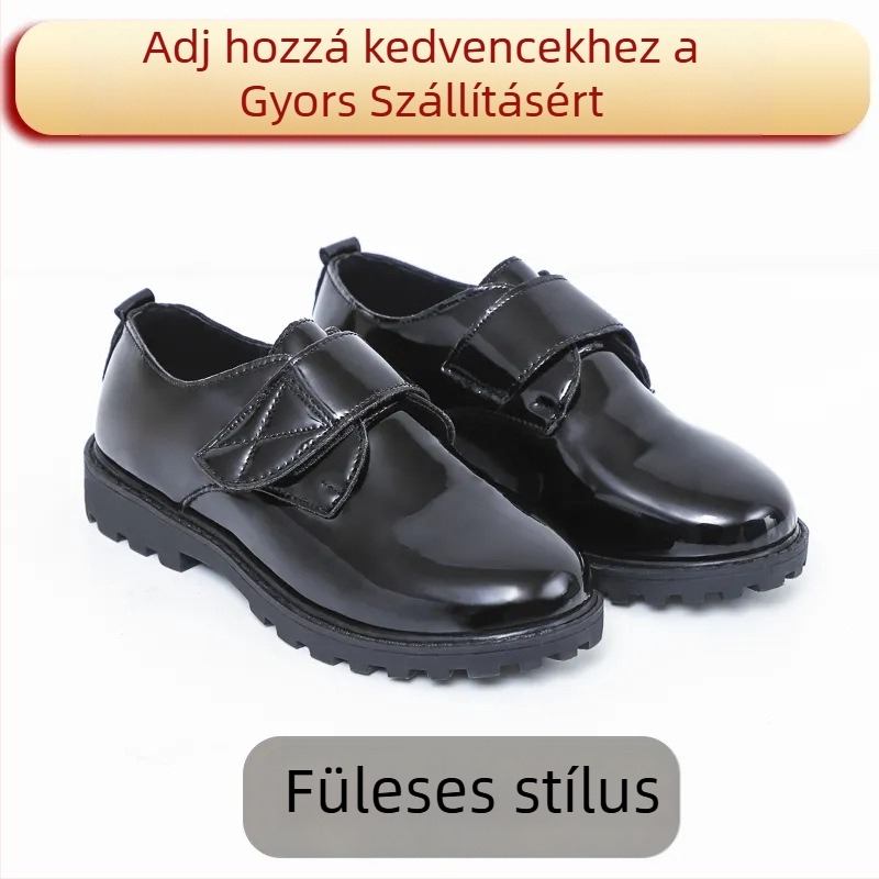 Fiúknak szóló bőrcipők, brit stílus, Velcro-zár, egész éves használat, 4–16 éveseknek, lélegzőek, csúszásmentes