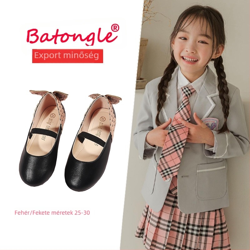 Lányoknak készült mikroszálas bőrcipő, hercegnő stílusú, pillangó mintával, alacsony felső rész, elasztikus pánt, puha talp