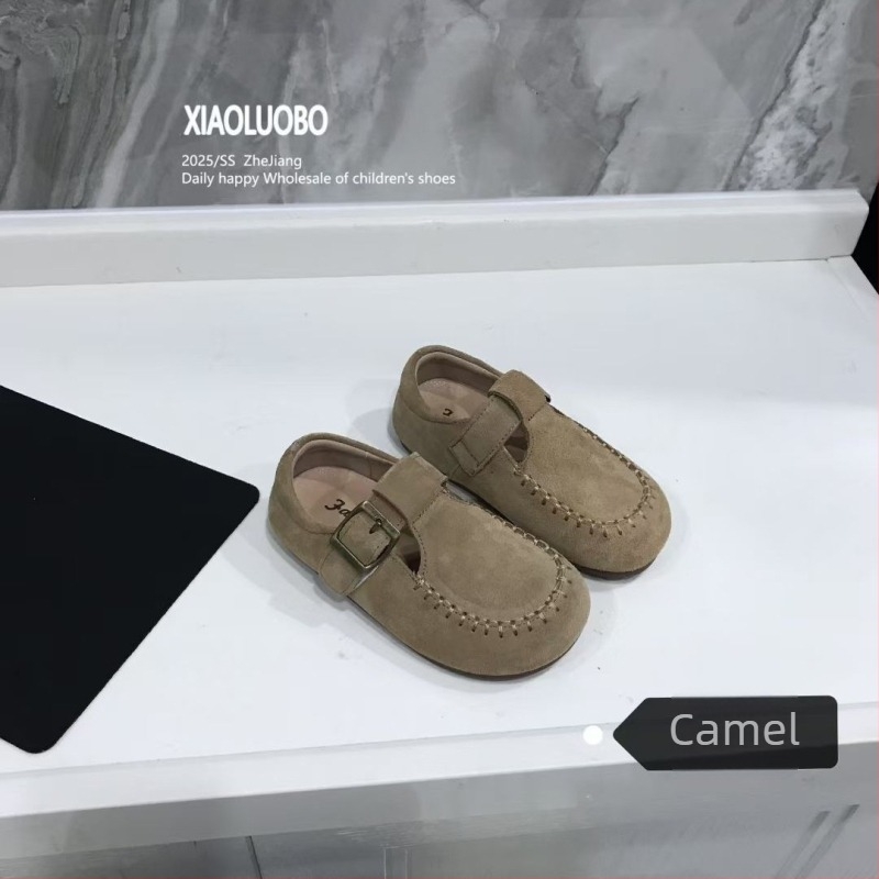 Gyermekeknek készült valódi bőr Birkenstock cipő, tavasz–ősz modell; lányoknak koreai stílusú mokaszín cipő, fiúknak brit retro bőr cipő, puha talppal