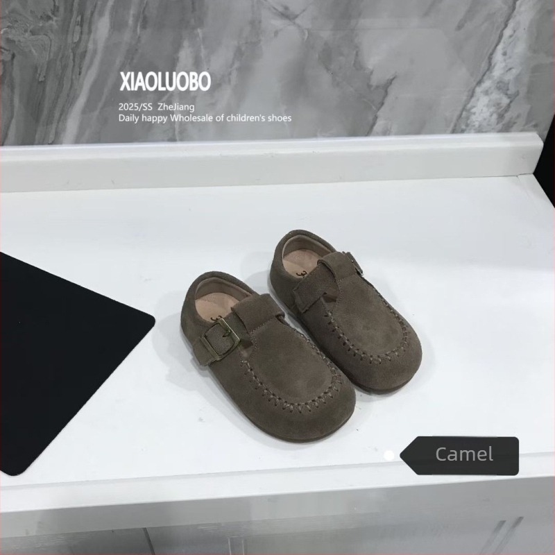 Gyermekeknek készült valódi bőr Birkenstock cipő, tavasz–ősz modell; lányoknak koreai stílusú mokaszín cipő, fiúknak brit retro bőr cipő, puha talppal