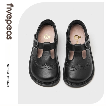 Five Beans gyerekeknek készült fekete bőr cipő Velcro-záras, előadásokhoz, gumitalp