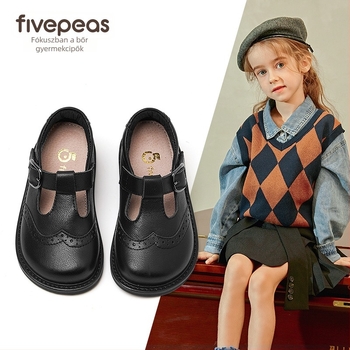Five Beans gyerekeknek készült fekete bőr cipő Velcro-záras, előadásokhoz, gumitalp