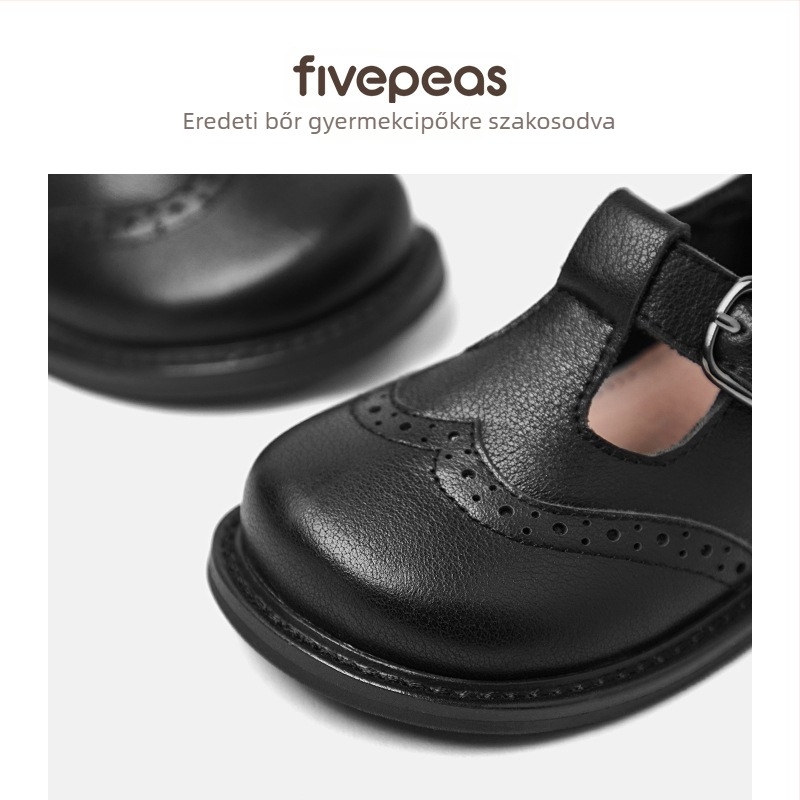 Five Beans gyerekeknek készült fekete bőr cipő Velcro-záras, előadásokhoz, gumitalp