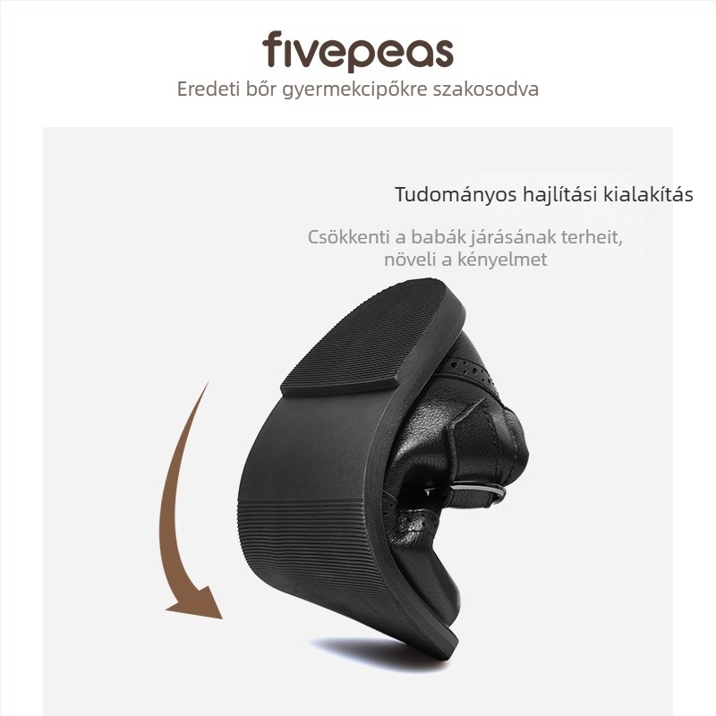 Five Beans gyerekeknek készült fekete bőr cipő Velcro-záras, előadásokhoz, gumitalp