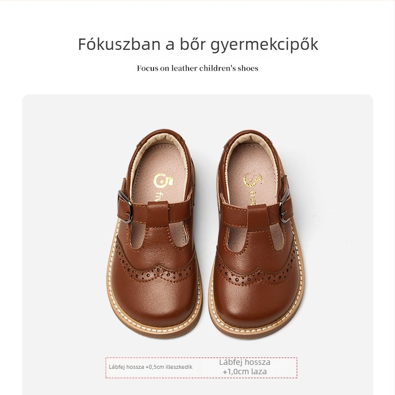 Five Beans gyerekeknek készült fekete bőr cipő Velcro-záras, előadásokhoz, gumitalp