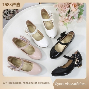 Lányoknak készült magas sarkú cipő Velcro zárással, hercegnő-stílus (Felsőrész: mikroszálas; Zárás: Velcro; Talp: gumi; Belső: műbőr; Talpbetét: PU)