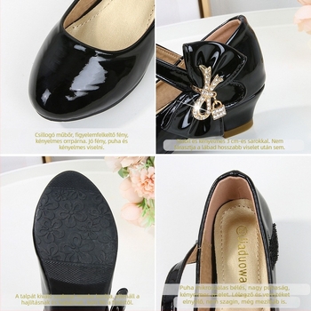 Lányoknak készült magas sarkú cipő Velcro zárással, hercegnő-stílus (Felsőrész: mikroszálas; Zárás: Velcro; Talp: gumi; Belső: műbőr; Talpbetét: PU)