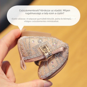 Hercegnő gyerekcipő flitterekkel, felsőrész mikroszálas, belső műbőr, talp műanyag, Velcro-zár, alacsony profilú design, csúszásmentes talp