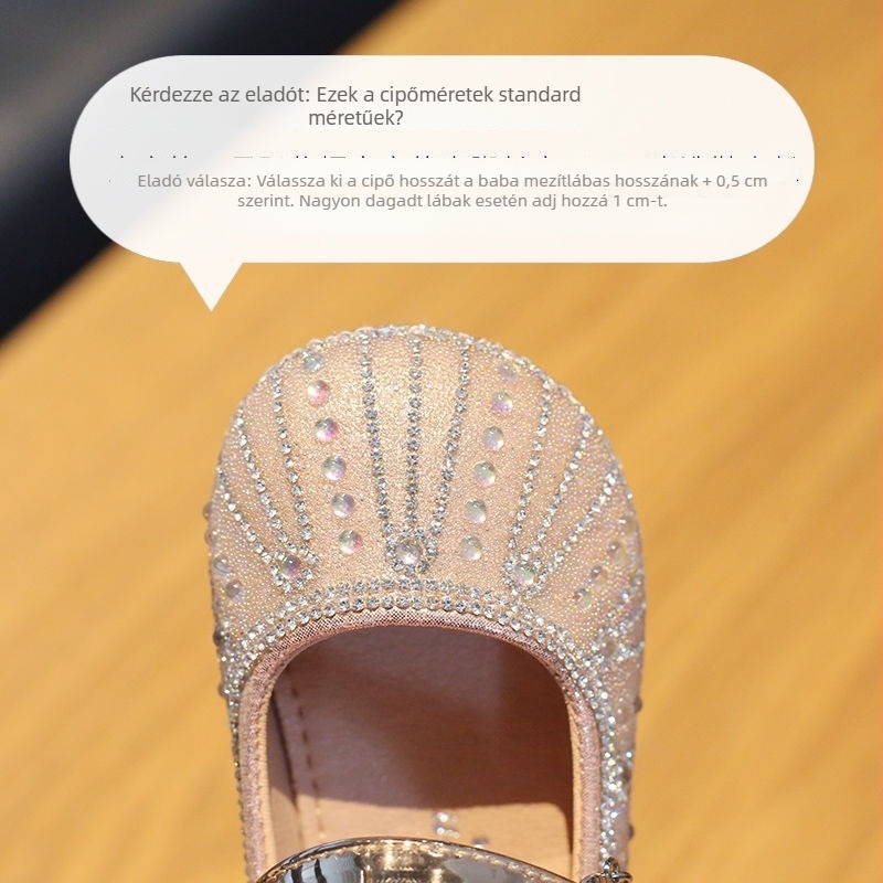 Hercegnő gyerekcipő flitterekkel, felsőrész mikroszálas, belső műbőr, talp műanyag, Velcro-zár, alacsony profilú design, csúszásmentes talp