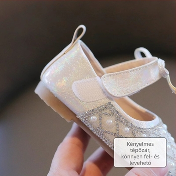 Gyermekcipő lányoknak, csillogó flitterekkel, hercegnő-stílus, alacsony felső rész, Velcro-zárás, PU felső, bőr belső, PVC talp, lélegző, csúszásmentes, tavasz-nyár-őszi szezonra