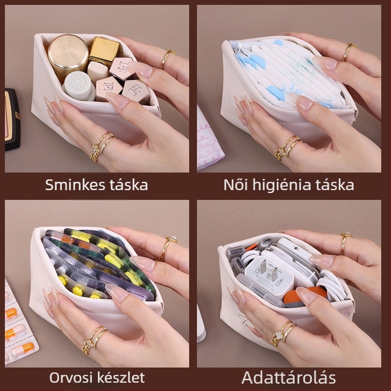 Sminkes táska rúzs számára, PU anyag, kézitáska stílus, modell 8095, többfunkciós szervező