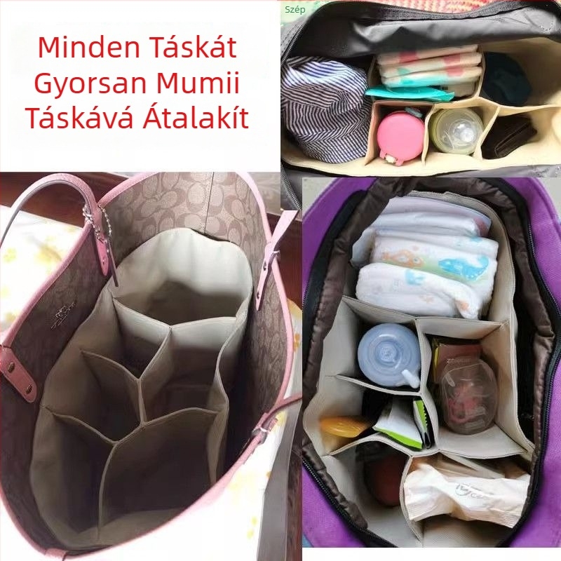 Mama táska belső rekeszekkel, üvegtartóval, összecsukható, vízálló Oxford anyag