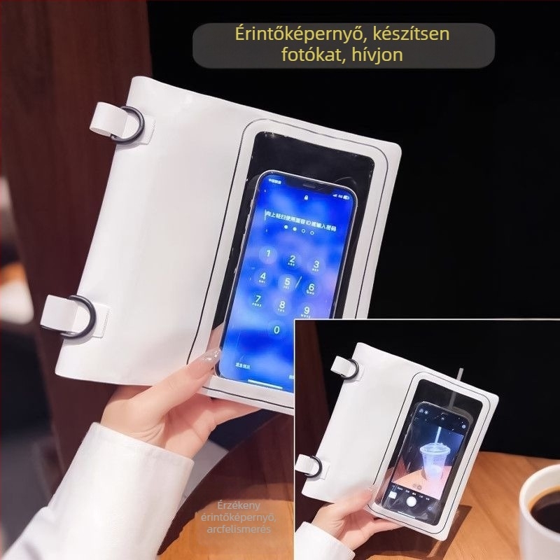 Vízálló telefonöv érintőképernyővel, átlátszó ablakos keresztpántos kialakítás, ideális úszáshoz, snorkelhez és raftinghoz
