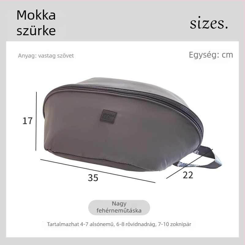 Utazási fehérnemű szervező táska, poliészter, kézben hordható stílus, többfunkciós, fehérneműk, kozmetikumok és higiéniai kellékek tárolására