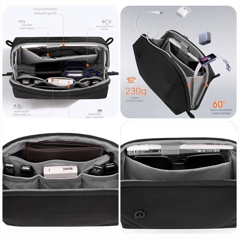 Férfi keresztpántos oldaltáska több rekesszel, nagy kapacitással, vízálló nylonból, mindennapi használatra