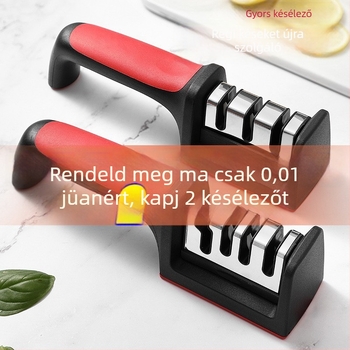 Kézi működésű rozsdamentes acél kés- és ollóélező – 3–4 fokozatú élezés, kézi működés, OEM/privát címke elérhető